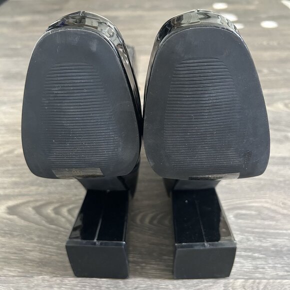 NEW Lulus Size 5.5 Edmen Black Patent Platform Mid Calf Boots Zip Up Block Heel - Picture 7 of 12